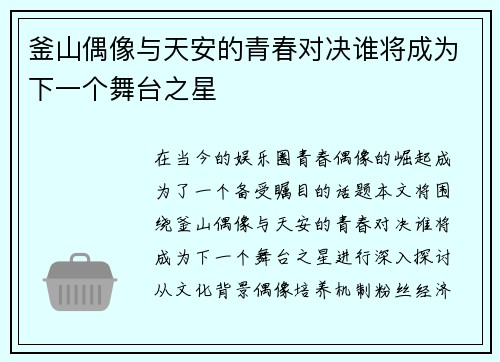釜山偶像与天安的青春对决谁将成为下一个舞台之星